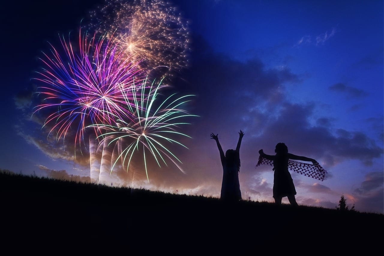 Image of two people watching fireworks while celebrating the 4th of July