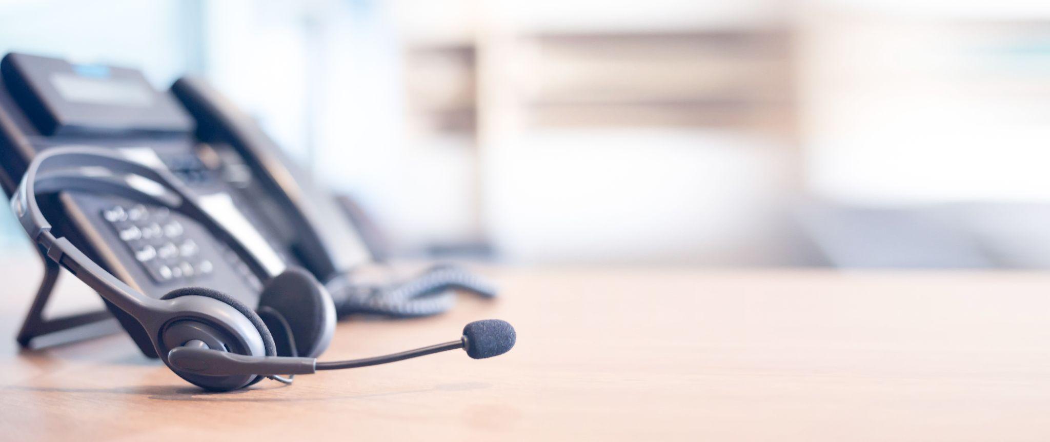 Communication support, call center and customer service help desk. VOIP headset for customer service support.