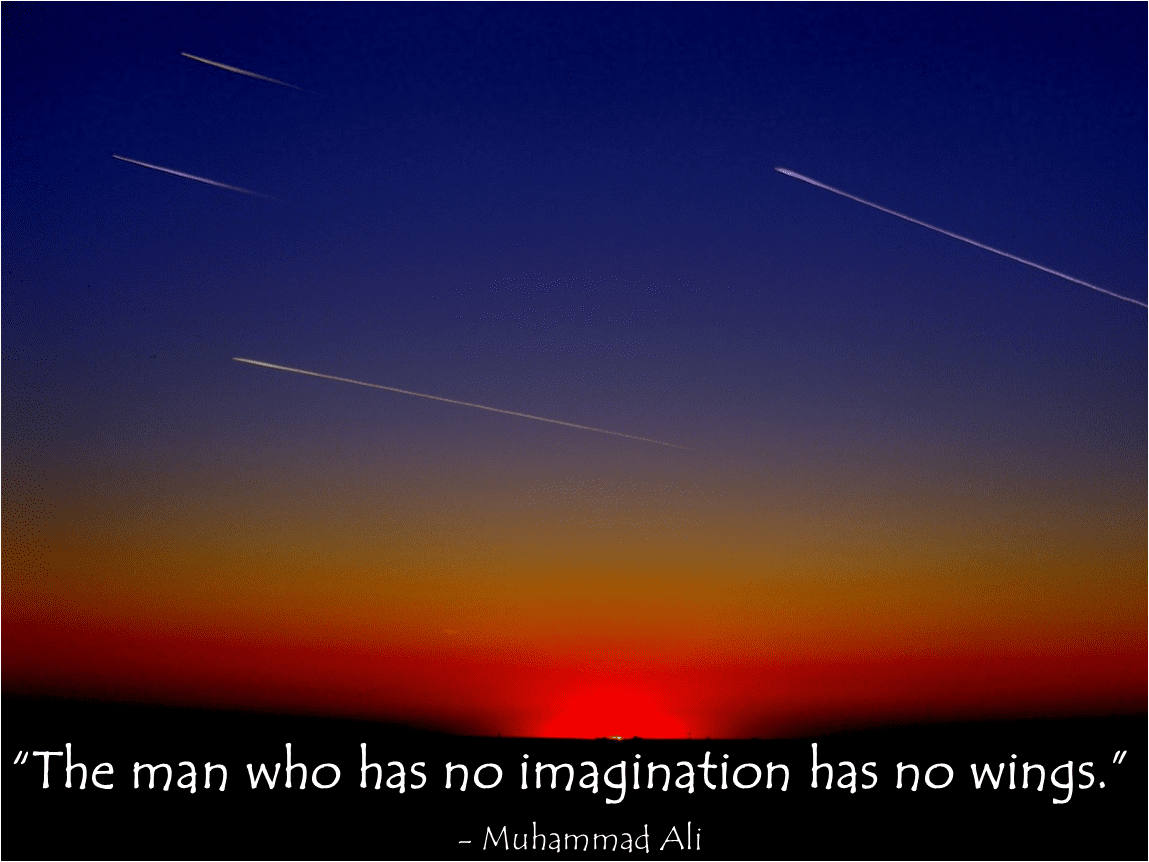 Image of shooting stars at dusk with a quote by Muhammad Ali