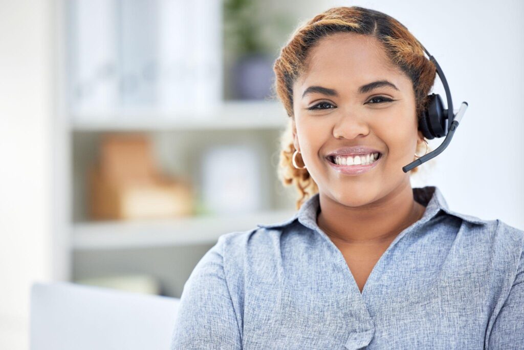 Smiling call center agent.