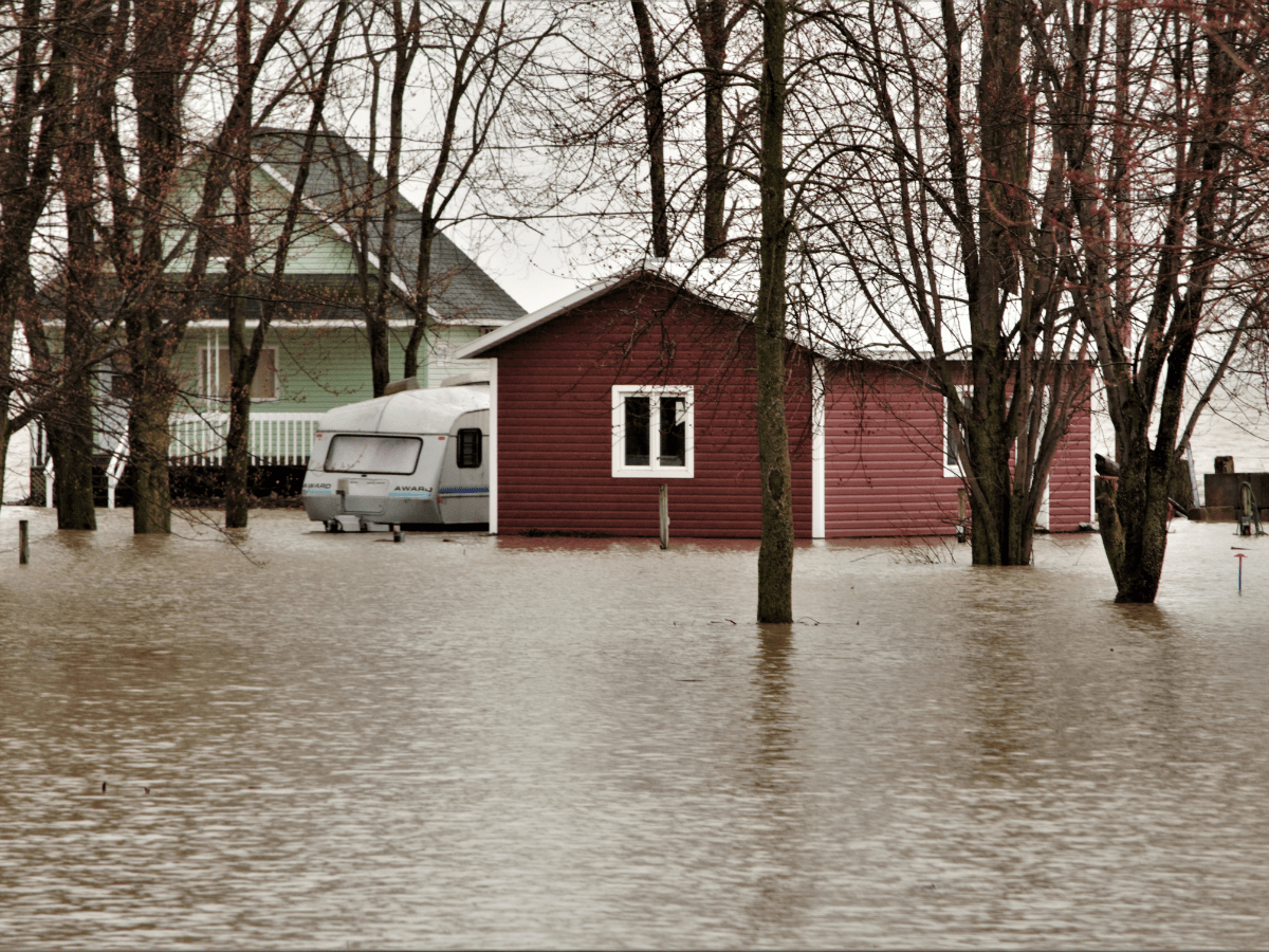 Red house flooded.